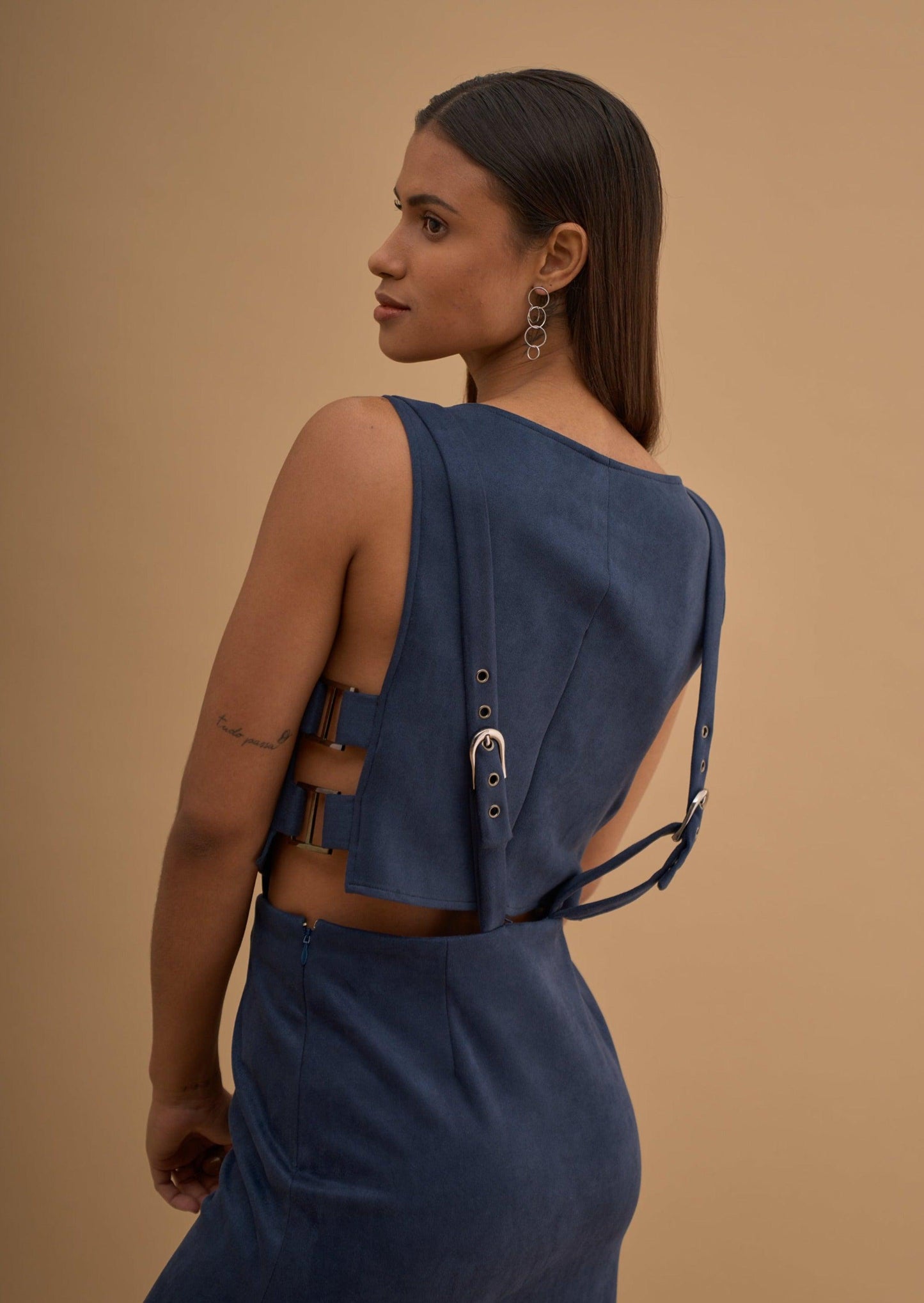 SIDE SLIT DUNGAREE SKIRT
