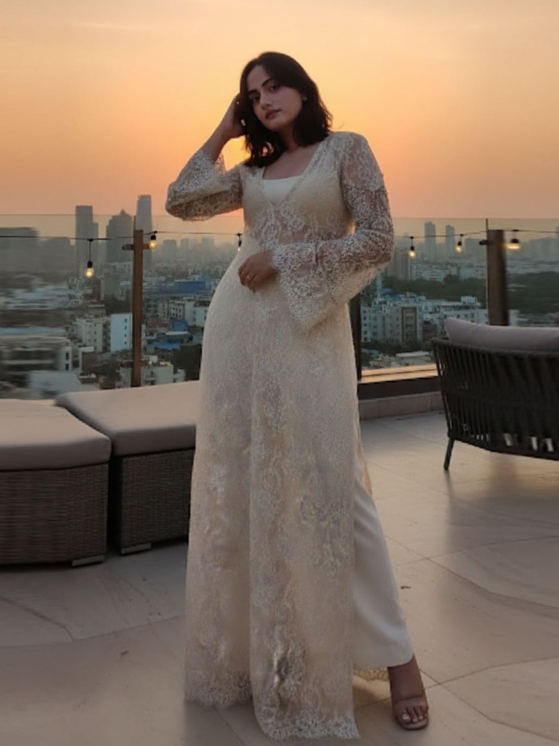 Ivora Lace Overdress with pants and Bralette Top