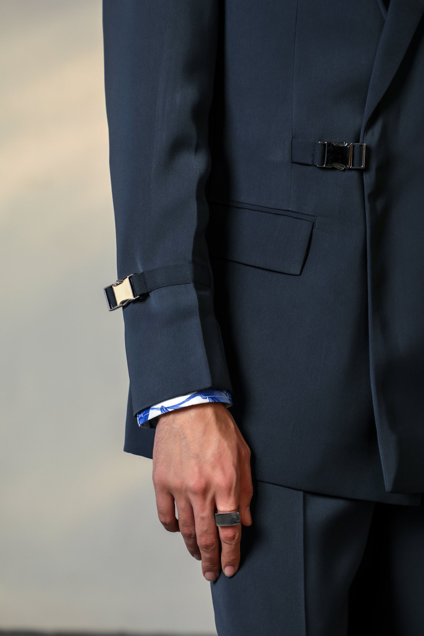 DARK GREY DOUBLE BREASTED BUCKLE BLAZER