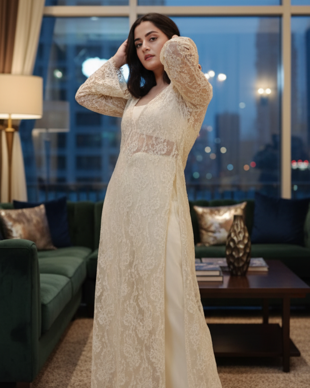 Ivora Lace Overdress with pants and Bralette Top