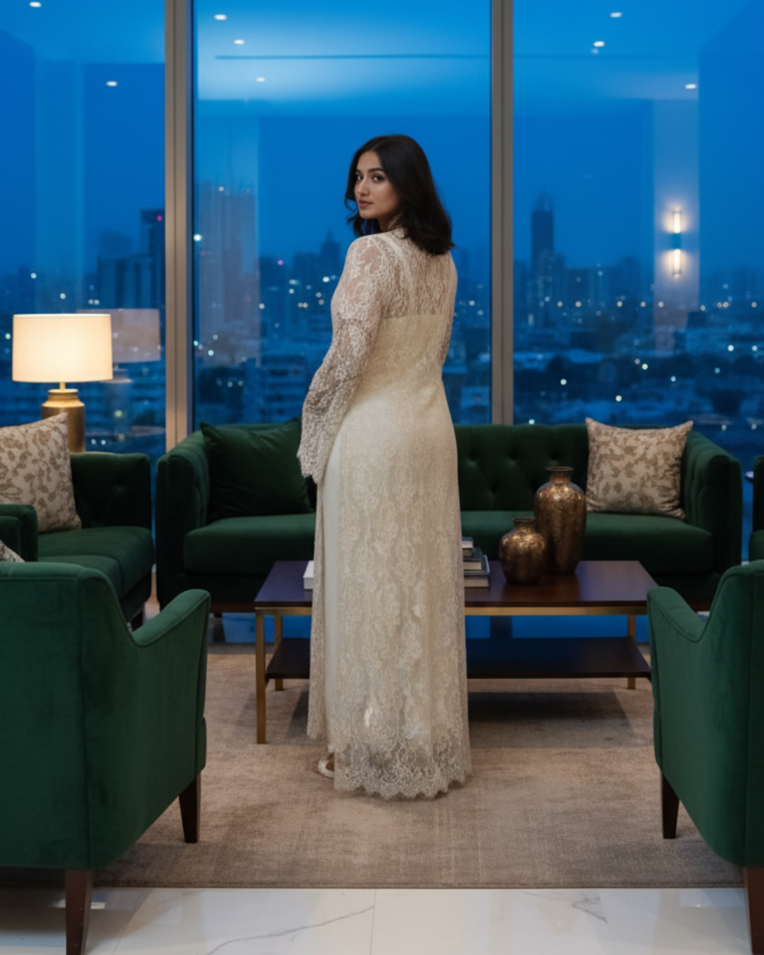 Ivora Lace Overdress with pants and Bralette Top