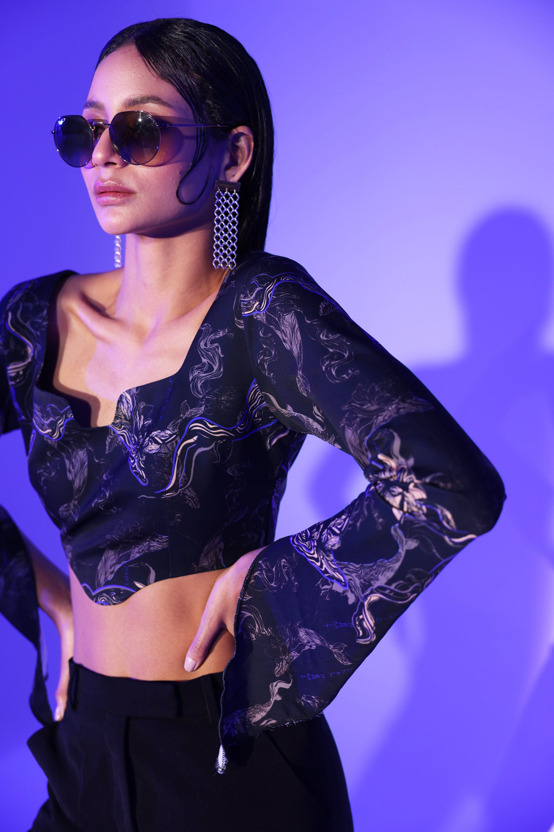 Bolt Frail Whale Morticia Sleeves Crop Top 