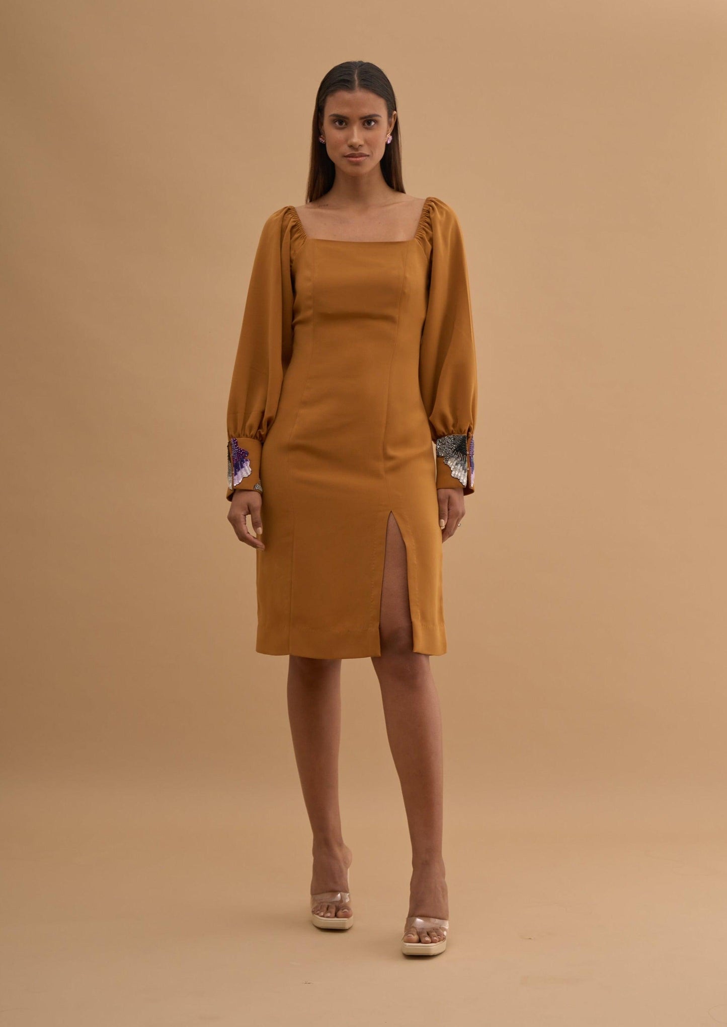 EMBRIODERED FRONT SLIT DRESS 