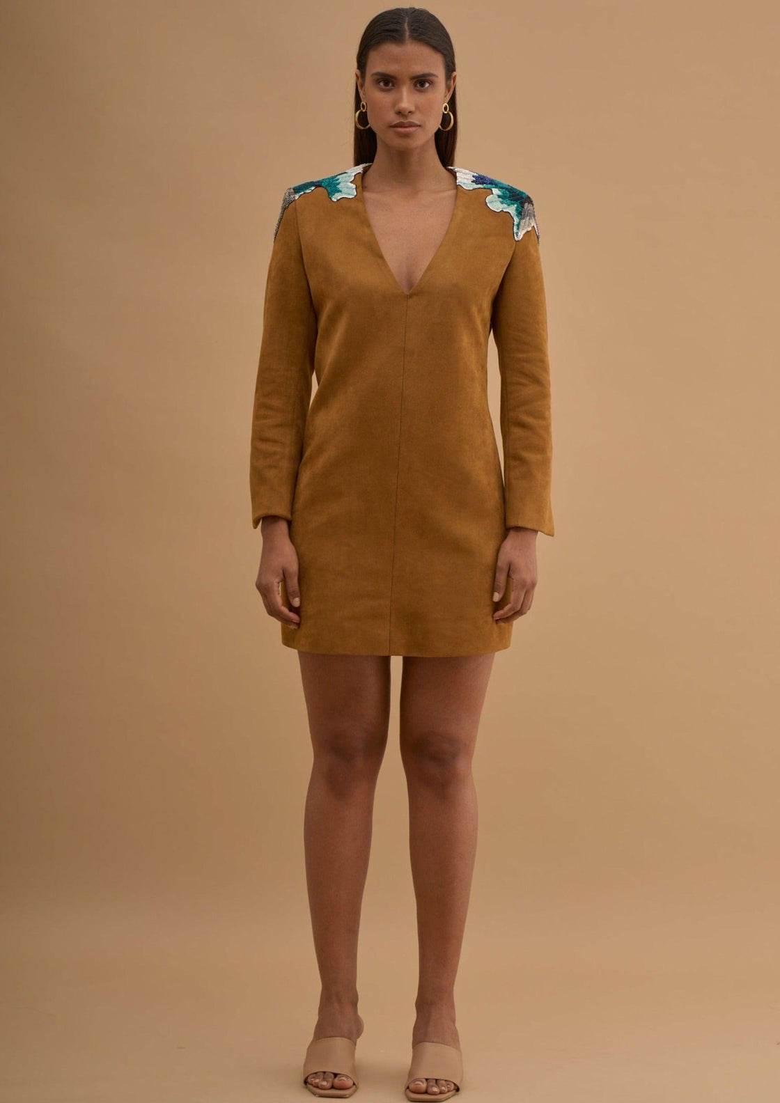 EMBRIODERED V-NECK BLAZER DRESS 