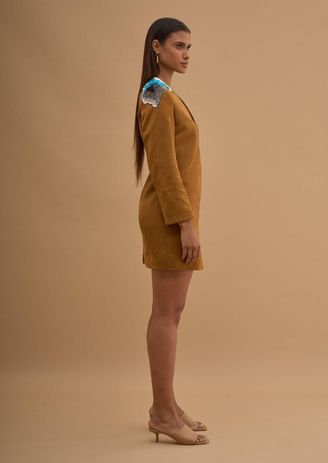 EMBRIODERED V-NECK BLAZER DRESS 