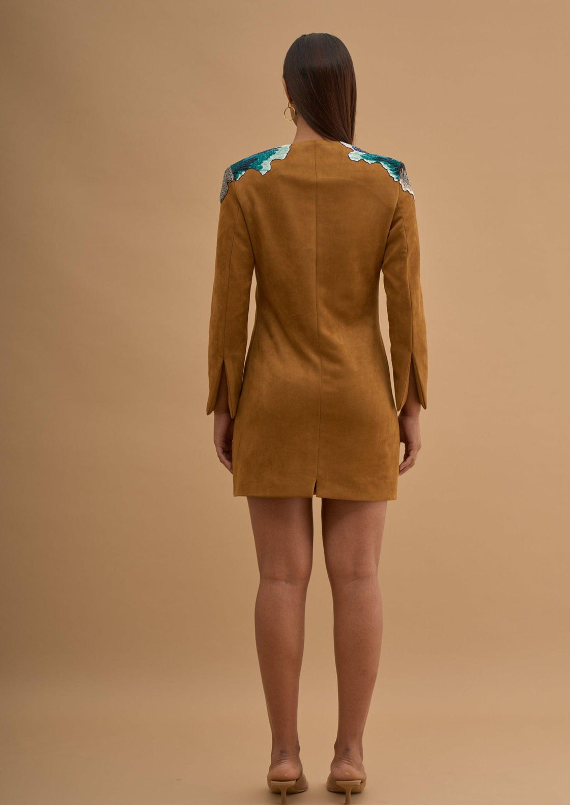 EMBRIODERED V-NECK BLAZER DRESS 