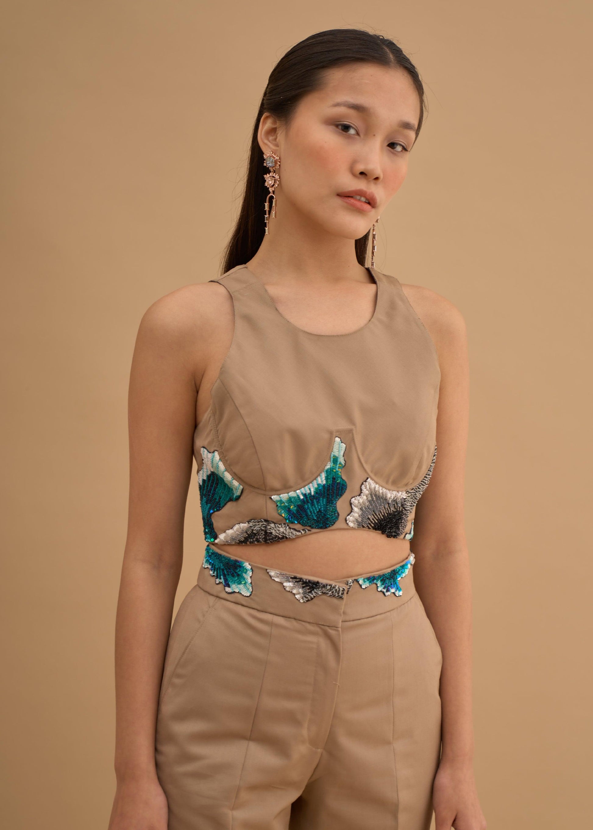 EMBRIODERED UNDER BUST CROP TOP 
