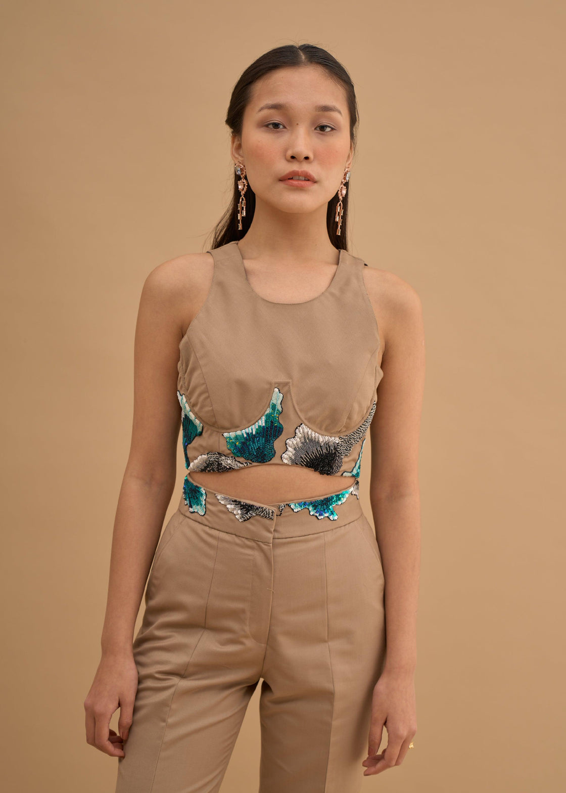 EMBRIODERED UNDER BUST CROP TOP 