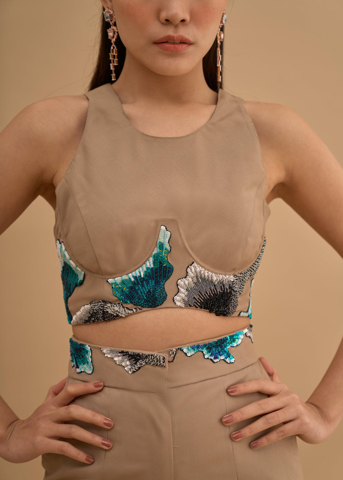 EMBRIODERED UNDER BUST CROP TOP 